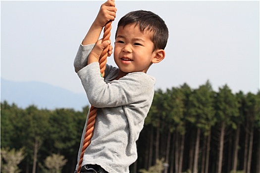 日本人,男孩,玩,人猿泰山,绳索