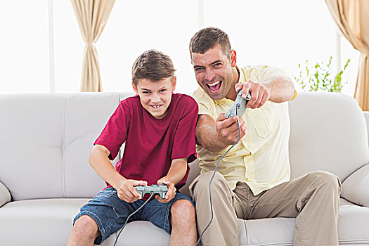 兴奋,父子,玩,电子游戏