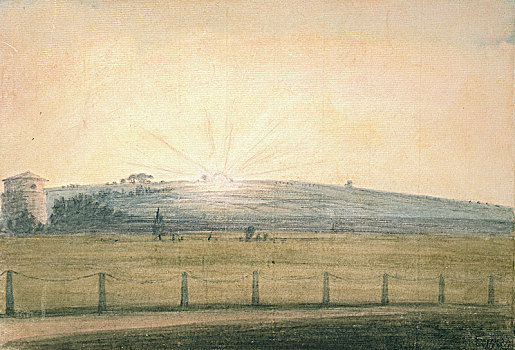 日落,风景,观测,牛津,十二月,1784年,艺术家