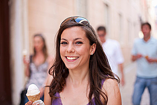 微笑,女人,冰淇淋蛋卷
