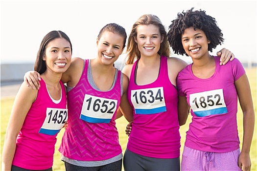 四个,微笑,跑步,支持,乳腺癌,马拉松