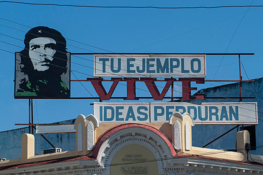 社会主义,标语,头像,切-格瓦拉,西恩富戈斯,省,古巴,中美洲