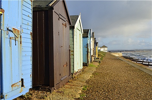 沿岸,海滩小屋,彩色