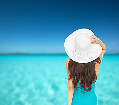 度假,暑假,概念,模特,泳衣,帽子