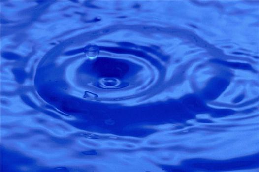 水滴,落下,水池,特写,蓝色