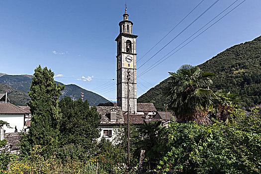 教区教堂,教堂塔,提契诺河,瑞士,欧洲