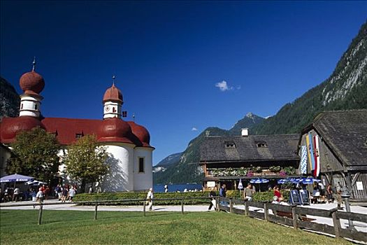 教堂,湖,贝希特斯加登地区,巴伐利亚,德国