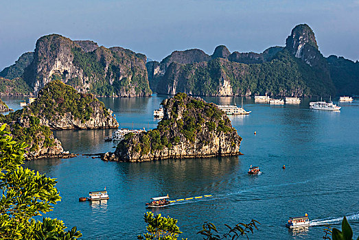 越南,下龙湾,游轮,船,中间,小岛,世界遗产