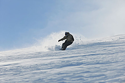 自由式,滑雪板玩家,跳跃,乘,晴朗,冬天,白天,山