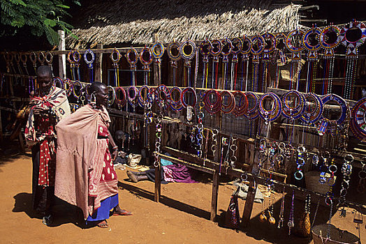 肯尼亚,边界,城镇,坦桑尼亚,马萨伊,女人,销售,串珠,饰品