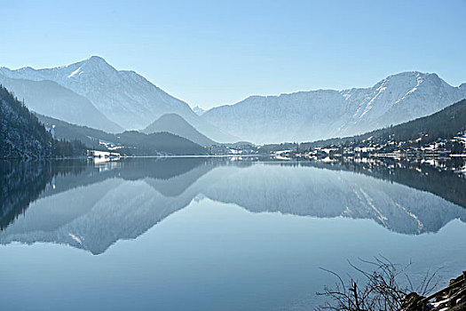风景,湖,晴天,冬天,施蒂里亚,奥地利