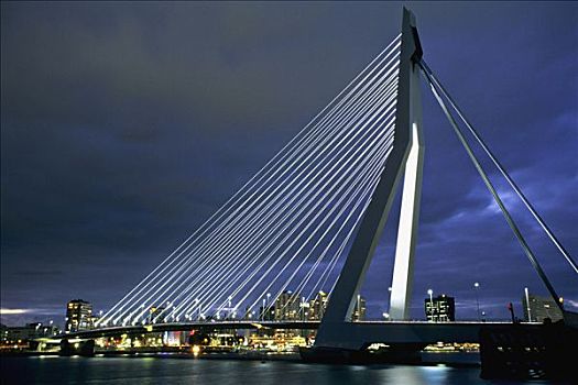 荷兰,鹿特丹,夜晚,桥