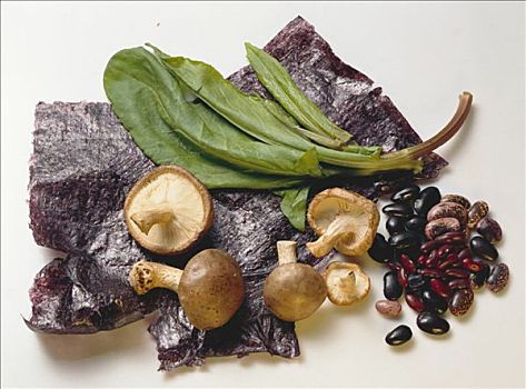 紫菜干,蘑菇,酢浆草,豆