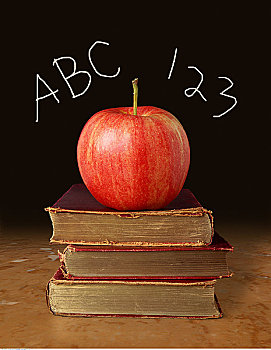 苹果,一堆,书本