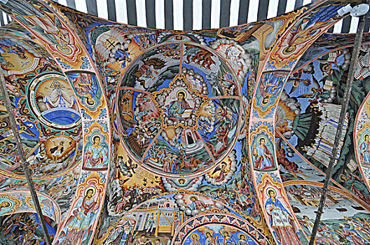 天花板,描绘,寺院,教堂,东正教,里拉,世界遗产,保加利亚,欧洲