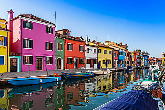 彩色,房子,船,运河,水岸,布拉诺岛,意大利