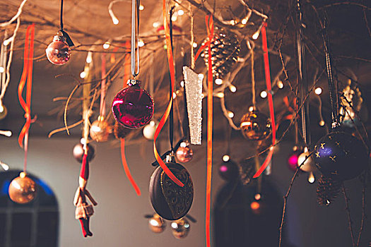 圣诞装饰,悬挂,天花板,乡村,谷仓,圣诞节,小玩意,带