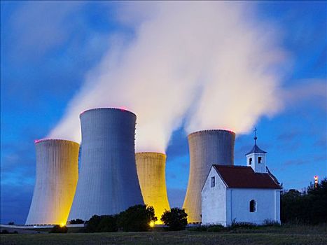核电站,冷却塔,烟,地区,捷克共和国,欧洲