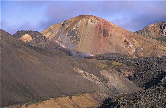 彩色,山景,看,上方,熔岩原,山,流纹岩,兰德玛纳,南方,高地,冰岛,欧洲