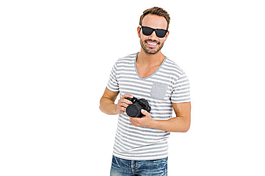 男青年,拿着,数码相机,年轻,男人,头像,白色背景,背景