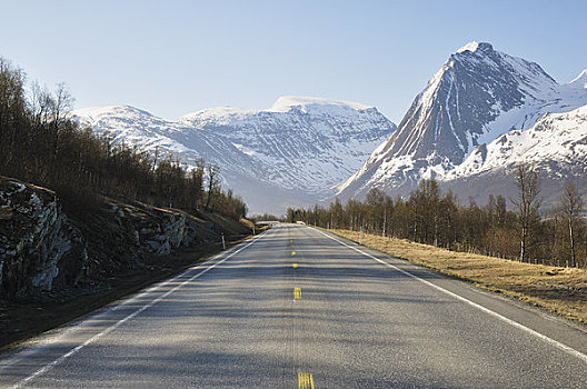 山峦,道路,靠近,特罗姆瑟,挪威