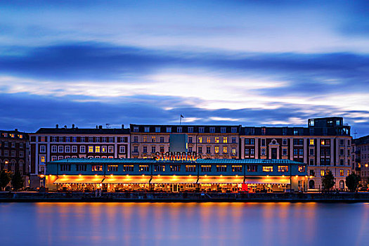 餐館,日落,哥本哈根,港口,丹麥,歐洲