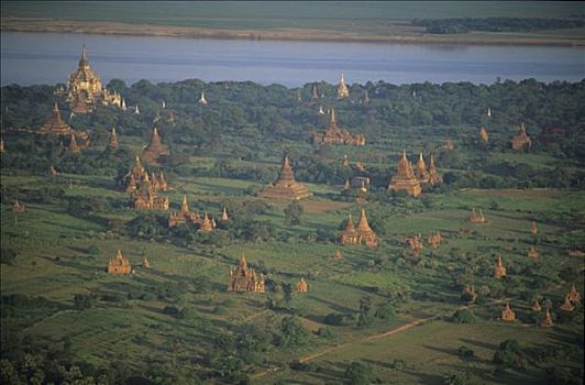 缅甸,蒲甘,庙宇,河,背景