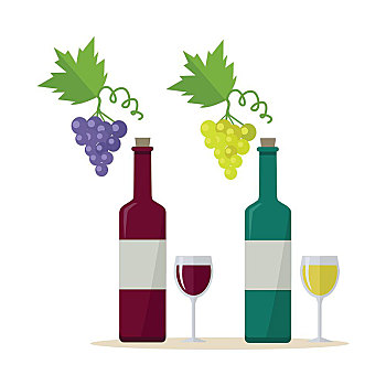酒瓶,葡萄酒杯,瓶子,白色,红酒,酿酒葡萄,标签,满,葡萄酒,象征,葡萄园,葡萄