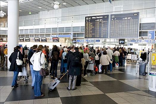 乘客,队列,安全,检查,慕尼黑,机场,巴伐利亚,德国,欧洲