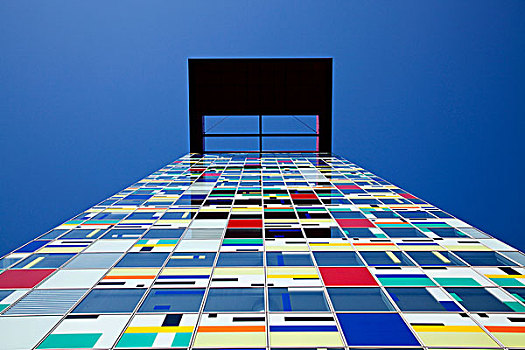 彩色,玻璃幕墙,现代,塔楼,港口,北莱茵-威斯特伐利亚,德国,欧洲