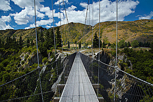 山地车手,俯视,箭头,河,吊桥,桥,乘,靠近,箭镇,奥塔哥,南岛,新西兰