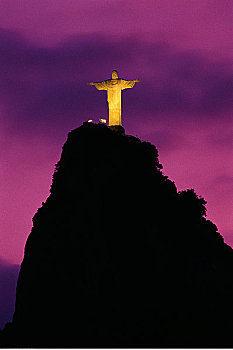 基督像,耶稣山,日落,里约热内卢,巴西