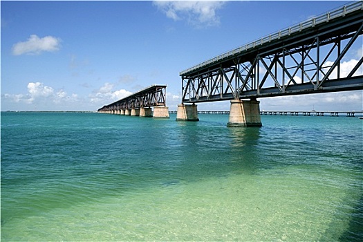 佛罗里达礁岛群,破损,桥,青绿色,水