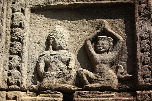 柬埔寨吴哥通王城空中宫殿精美石雕