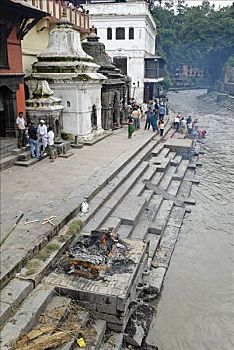 火葬,地点,帕苏帕蒂纳特寺,神圣,加德满都,尼泊尔
