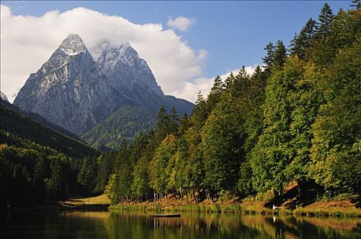 山峦,湖,加米施帕藤基兴,巴伐利亚,德国