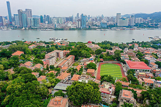 航拍福建厦门鼓浪屿风景名胜区风光