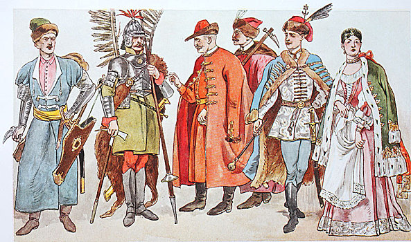 时尚,历史,衣服,波兰,匈牙利,17世纪,世纪,插画,欧洲