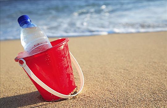 夏威夷,瓦胡岛,水瓶,红色,桶,海滩