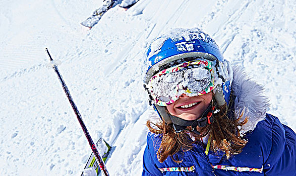 女孩,积雪,滑雪护目镜,夏蒙尼,法国