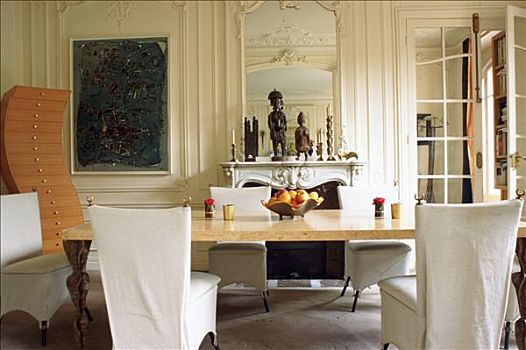 客厅,椅子,桌子,壁炉,非洲,战士,雕塑,绘画