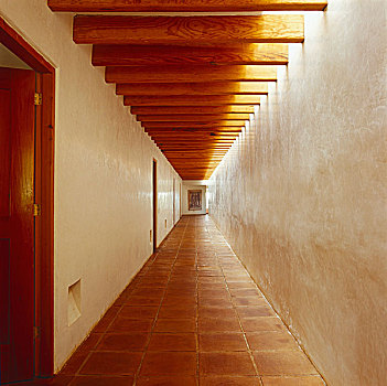 梁,天花板,砖瓦,长,走廊