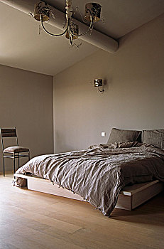 简单,平台式床,卧室,自然,亚麻布