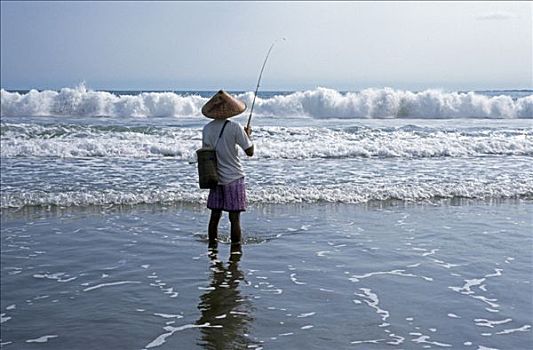 捕鱼者,海滩,印度尼西亚,东南亚