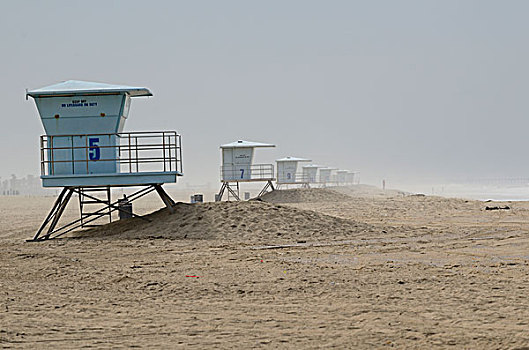 救生员,塔,雾状,海滩,亨丁顿海滩,加利福尼亚,美国