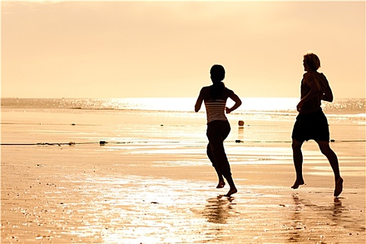 运动,情侣,慢跑,海岸