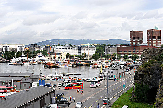 风景,港口,城镇,奥斯陆,阿克斯胡斯,挪威,要塞,斯堪的纳维亚,北欧