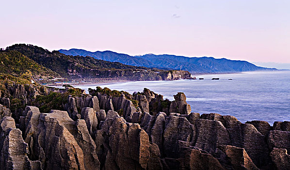 岩石构造,日落,南岛,新西兰