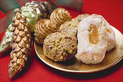 意大利,杏仁饼干,盘子,圣诞节