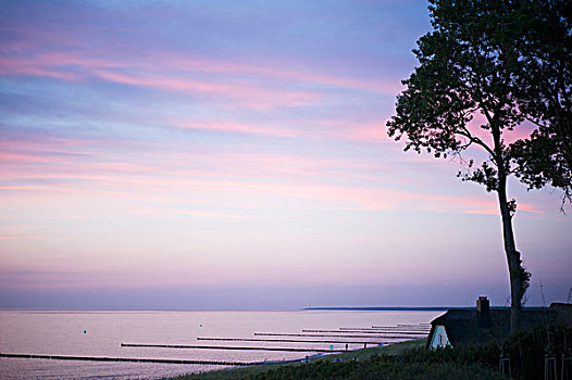 黃昏,波罗的海,海岸,阿伦斯霍普